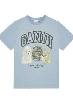 Basic Cotton Jersey Animals Relaxed T-shirt>Ganni Best