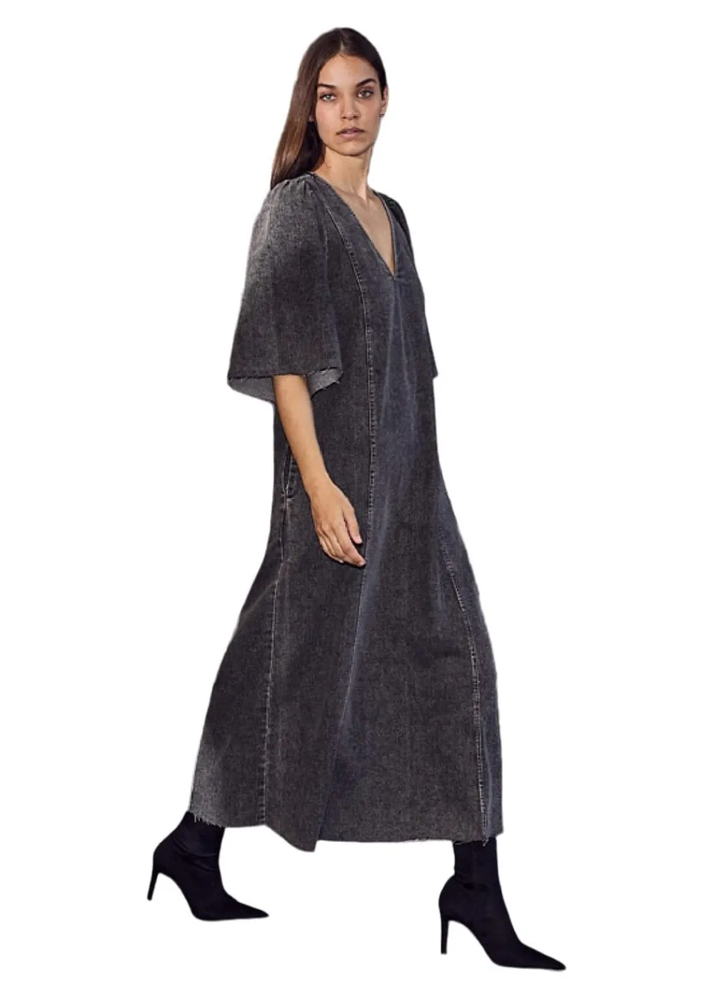 Denim Raw Hem Dress Black>HAUTE L’AMITIÉ