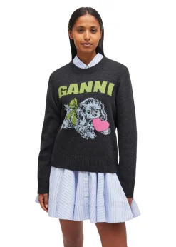 Graphic Wool Mix Puppy Love Crewneck>Ganni Discount