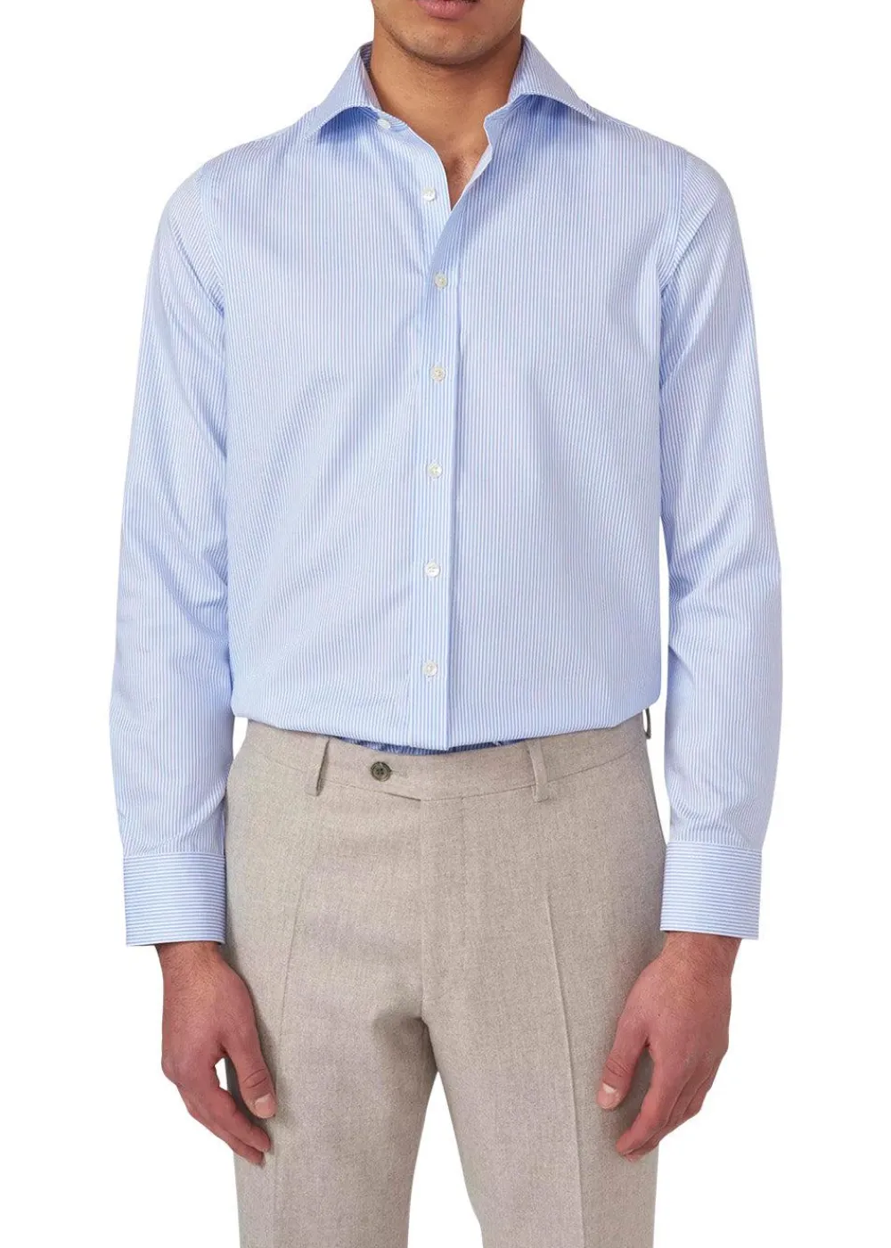 Slim Fit Cut Away Non Iron Banker Stripe>Oscar Jacobson