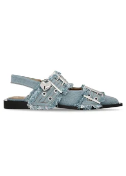 Feminine Buckle Ballerina Charms Denim>Ganni Clearance