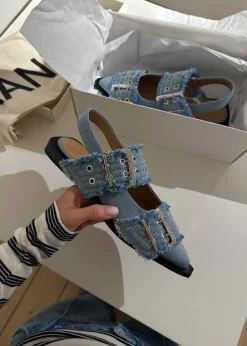 Feminine Buckle Ballerina Charms Denim>Ganni Clearance