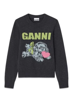 Graphic Wool Mix Puppy Love Crewneck>Ganni Discount