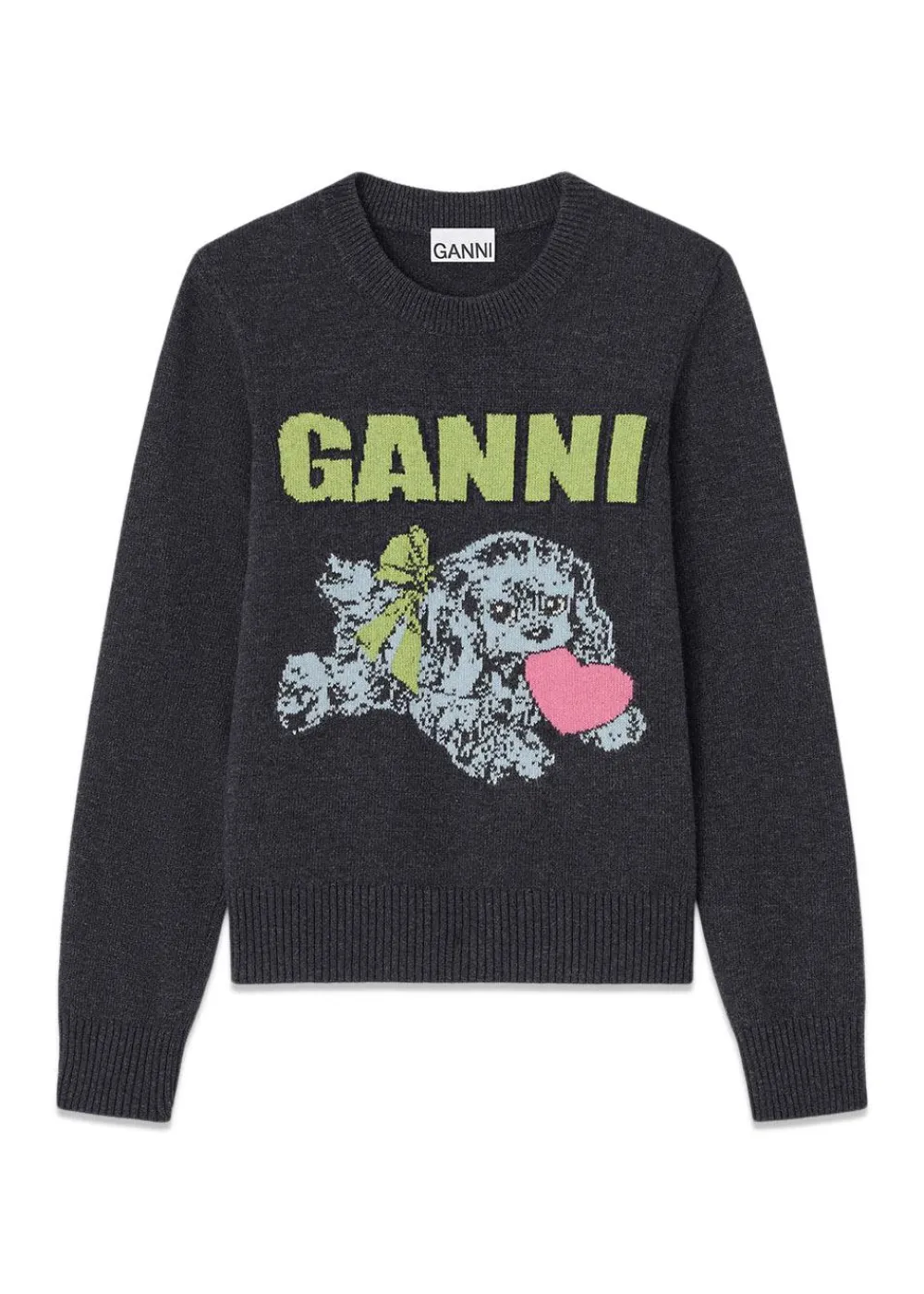 Graphic Wool Mix Puppy Love Crewneck>Ganni Discount