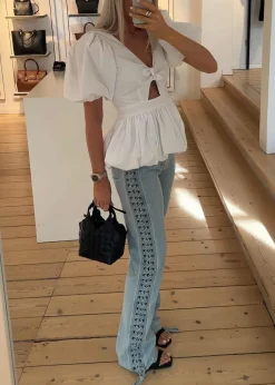 Laced Straight Leg Jeans><noscript><img width=