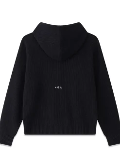 Rib Wool Knit Hoodie><noscript><img width=