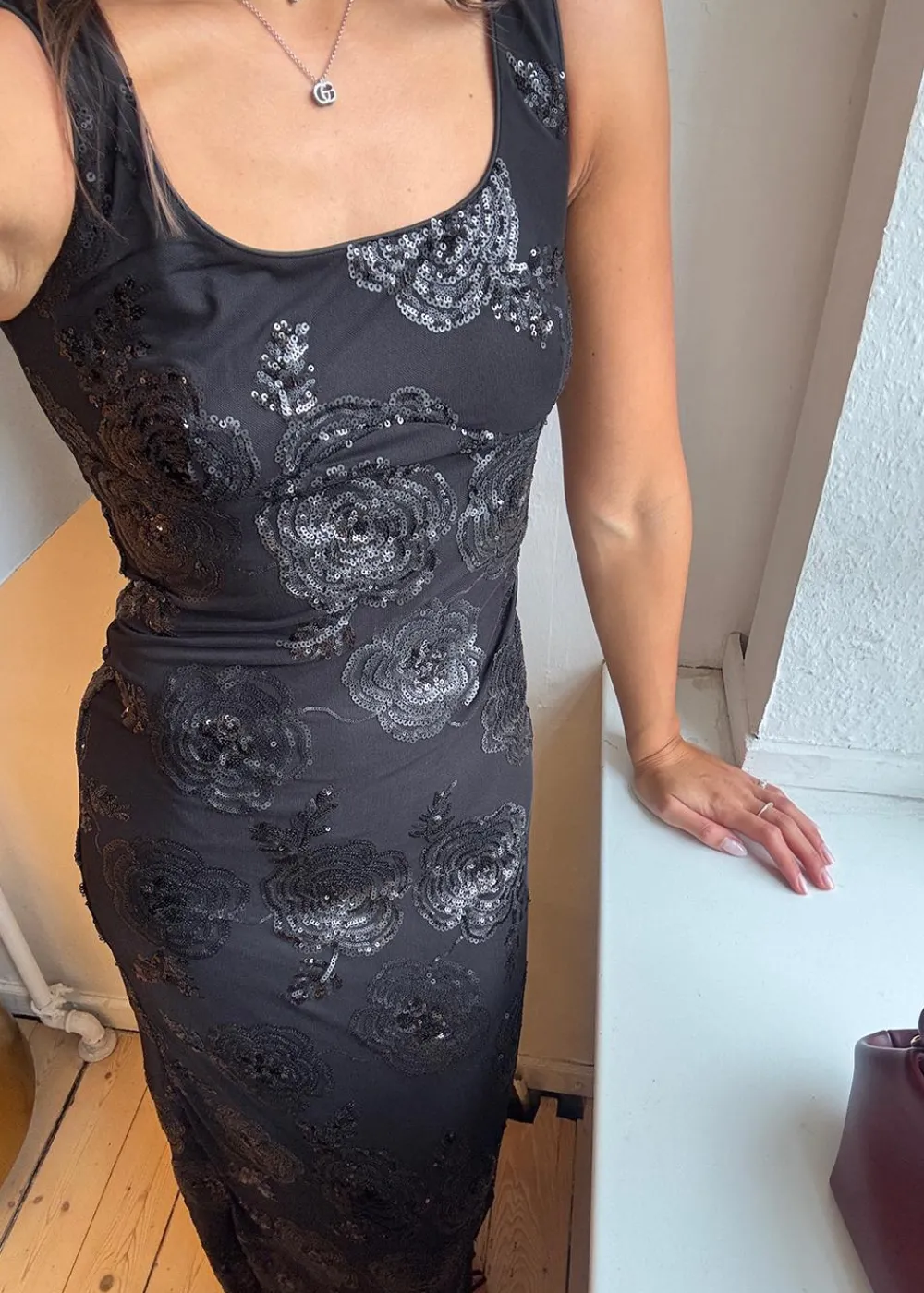 SEQUINS FITTED MAXI DRESS>Rotate Outlet