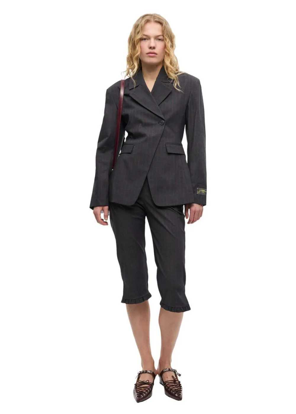 Stretch Stripe Tailoring Capri Pants>Ganni Clearance