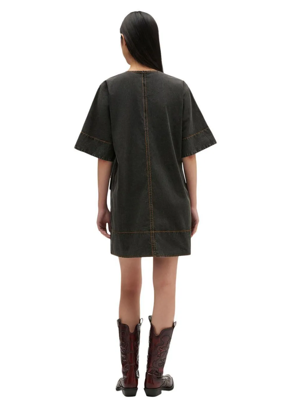 Washed Stretch Cotton Boxy Kimono Mini Dress>Ganni New